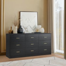 Engineering Wood Black 9-drawer Bedroom Vanity (Color: black)