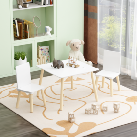 Wooden Children's Table And 2 Chairs Set (Color: White)