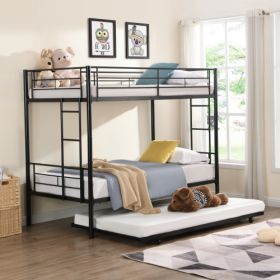 METAL Bunk Bed With Trundle Black (Color: black)