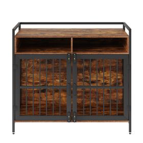 VEVOR Furniture Style Dog Crate With Storage, 41 Inch Dog Crate Furniture Large Breed With Double Doors, Wooden Dog Cage For Large Medium Dog Ind (Color: Brown)