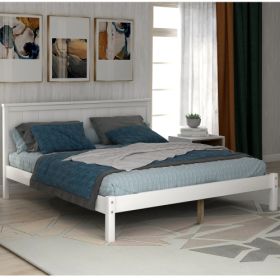 Platform Bed Frame With Headboard , Wood Slat Support , No Box Spring Needed ,Full,White (Color: White)