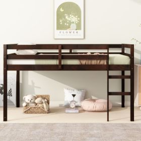 Solid Wooden, Rubber Wooden Twin Loft Bed With Ladder, Bed Platform Of Strengthened Slats , Espresso (Option: Espresso)