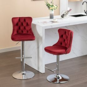 Swivel Velvet Barstools Adjusatble Seat Height From 25-33 Inch Burgundy,Set Of 2 (Option: Burgundy)