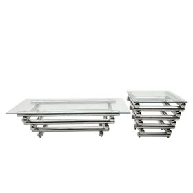 Clear Tempered Glass Top, Coffee Table And Side Table 2 Piece Set For Living Room, Silver (Option: Argent)