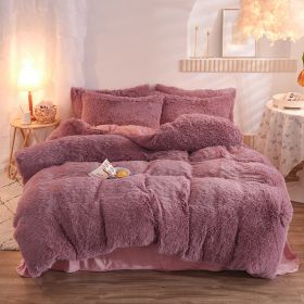 Luxury Thick Fleece Duvet Cover Queen King Winter Warm Bed Quilt Cover Pillowcase Fluffy Plush Shaggy Bedclothes Bedding Set Winter Body Keep Warm (Option: Bean Paste-1.8M)