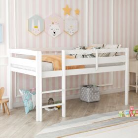 [Pick Up Unavailable of UPS] Twin Wood Loft Bed Low Loft Beds for Kids with Ladder,Twin,White (Option: as picture)