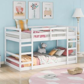 Twin Over Twin Bunk Bed With Ladder, White (Color: White)