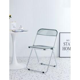 Grey Clear Folding Chair PC Plastic Living Room Seat (Color: grey)