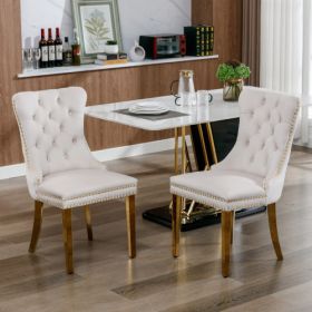 Modern, High-end Tufted Solid Wood Contemporary Velvet Upholstered Dining Chair With Golden Stainless Steel Plating Legs (Color: Beige)