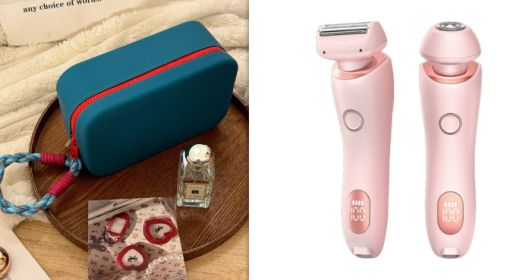 2 In 1 Hair Removal Epilator USB Rechargeable Trimmer Women Body Razor Face Leg Armpit Bikini Hand Pubic Shaver Hair Remover (Option: Pink and BeanBlue set-USB)