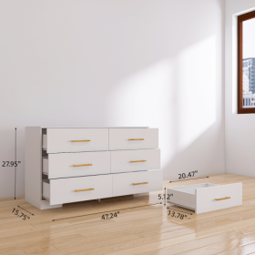 Large White Six Drawer Cabinet (Color: White)