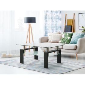 Rectangle Black Glass Coffee Table, Clear Coffee Table, Modern Side Center Tables For Living Room, Living Room Furniture (Color: black)