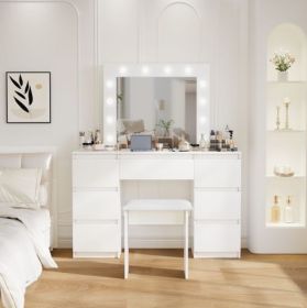 Large White Vanity Tables With Mirror And Light (Option: Matte White)