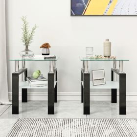 Set Of 2, Modern Tempered Glass Tea Table Coffee Table End Table, Square Table For Living Room, Transparent Black (Option: Transparent)