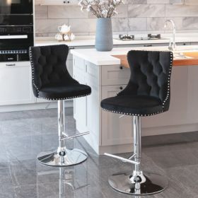 Swivel Velvet Barstools Adjusatble Seat Height From 25-33 Inch Black,Set Of 2 (Color: black)