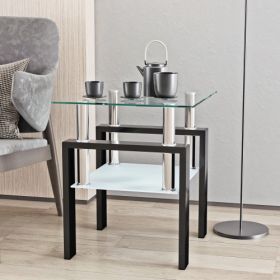 1-Piece Modern Tempered Glass Tea Table Coffee Table End Table, Square Table For Living Room, Transparent Black (Option: Transparent)