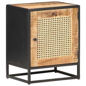 vidaXL Bedside Cabinet 40x30x50 cm Rough Mango Wood and Natural Cane (Option: as picture)