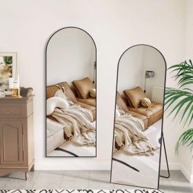 Black 65x22 Inches  Metal Arched Bracket Full-length Mirror (Color: black)