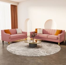 LIVING ROOM SOFA 2 PIECES LOVE SEAT AND SOFA SET WITH PINK VELVET (Color: pink)