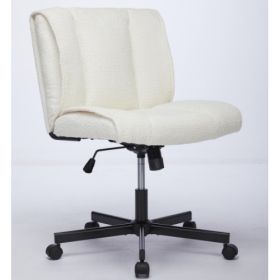 Armless Desk Chair With Wheels Office Chair With Adjustable Swivel Computer Task Chair (Color: White)