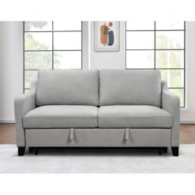 69 Inches  3-in-1 Convertible Queen Sofa Bed, Modern Fabric Double Sofa Bed With Pull-out Bed, Small Double Sofa With Reclining Backrest, Living (Option: Light Gray)