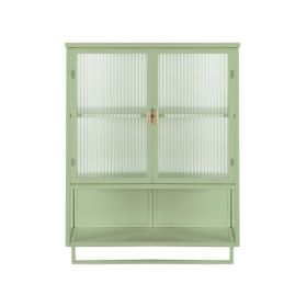 Glass Door Modern Two-door Wall Cabinet, Wall Cabinet With Characteristic Woven Pattern, Green Unavailable Platforms- Temu (Color: Green)