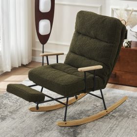 Modern Teddy Gliding Rocking Chair With High Back, Retractable Footrest, And Adjustable Back Angle For Nursery, Living Room, And Bedroom, Green (Color: Green)