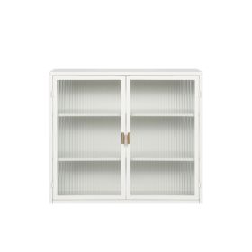 Modern Two-door Wall Cabinet With Glass Door With Three Levels Of Storage For Entrance Living Bathroom Dining Room, White Unavailable Platforms- (Color: White)