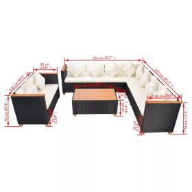 vidaXL 6 Piece Patio Lounge Set with Cushions Poly Rattan Black (Option: as picture)