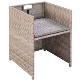 vidaXL 11 Piece Patio Dining Set with Cushions Poly Rattan Beige (Option: as picture)