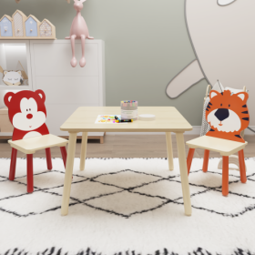 Solid Wood Children's Table Set With 2 Chairs (Option: Natural color)