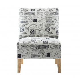 Modern Letter Printed Fabric Accent Chair Living Room Armless Chair with Natural color Wood Leg (Option: as picture)