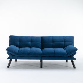 Navy Blue Convertible Folding Modern Sofa Bed (Color: Navy blue)