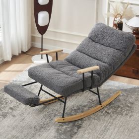 Modern Teddy Gliding Rocking Chair With High Back, Retractable Footrest, And Adjustable Back Angle For Nursery, Living Room, And Bedroom, Gray (Option: Gray)