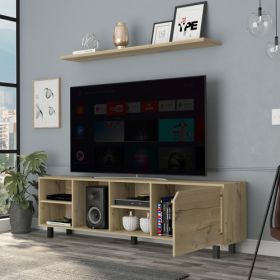 TV Stand For TVs Up 70 Estocolmo, Four Open Shelves, Light Oak Finish (Option: Light oak)