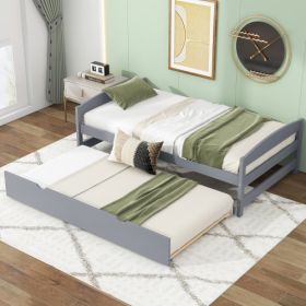 Twin Size Platform Bed With Twin Size Trundle, Gray (Option: Gray)