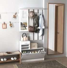 Combination Model Gate Cabinet With Shoe CabinetHang Shelf Mirror (Option: Matte White)