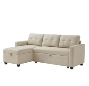 Pull-out Sofa With Storage Chaise Longue, Convertible Corner Sofa, Beige (Color: Beige)