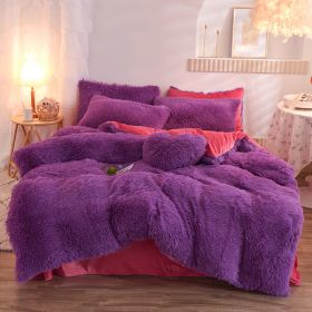 Luxury Thick Fleece Duvet Cover Queen King Winter Warm Bed Quilt Cover Pillowcase Fluffy Plush Shaggy Bedclothes Bedding Set Winter Body Keep Warm (Option: Purple-1.8M)