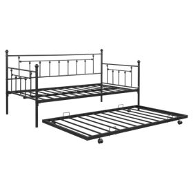 Metal Double Day Bed With Rollers (Color: black)