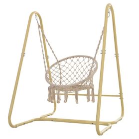 Swing Chair Handmade Macrame Swing Hammock Chair With Stand (Option: Cream Color)