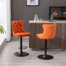 Swivel Velvet Barstools Adjusatble Seat Height From 25-33 Inch Orange,Set Of 2 (Color: Orange)