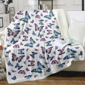 Garden Purple Butterfly Sherpa Throw Blanket Soft Blankets And Throws Plush (Option: 1pcs)