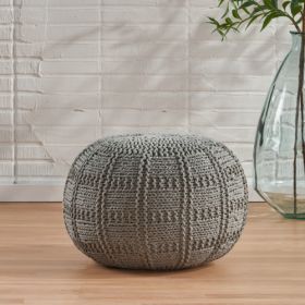 Yuny Knitted Cotton 20 X 20 Round Pouf (Color: grey)