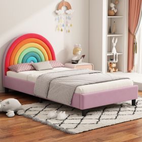 Rainbow Design Upholstered Twin Platform Bed Cute Style Princess Bed For Boys Girls, Teens (Option: Colorful)