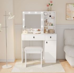 Vanity Desk With Lights, Vanity Set With Mirror, Makeup Vanity Desk With Large Drawers  Three Level Storage Dreeser, VanitysVanities With 3 Light (Color: White)