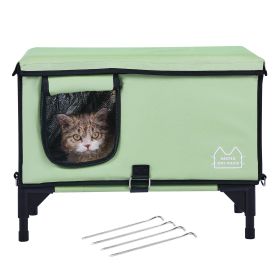 VEVOR Elevated Heated Cat House Cuboid Kitty Shelter With Heated Pad Green M (Color: Green)