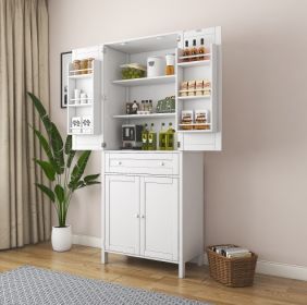 70.87Tall Kitchen Pantry, Storage Cabinet , Kitchen Cabinet , Drawer And Adjustable Shelves, For Kitchen, Dining Room, White (Color: White)