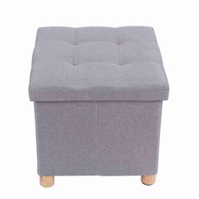 Folding Storage Square Foot Rest Stool with 4 Wooden Legs and Removable Cushion (Light Gray) (Option: as picture)