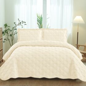 Velvet Embroidered Quilt Set - Rice White (Color: White)